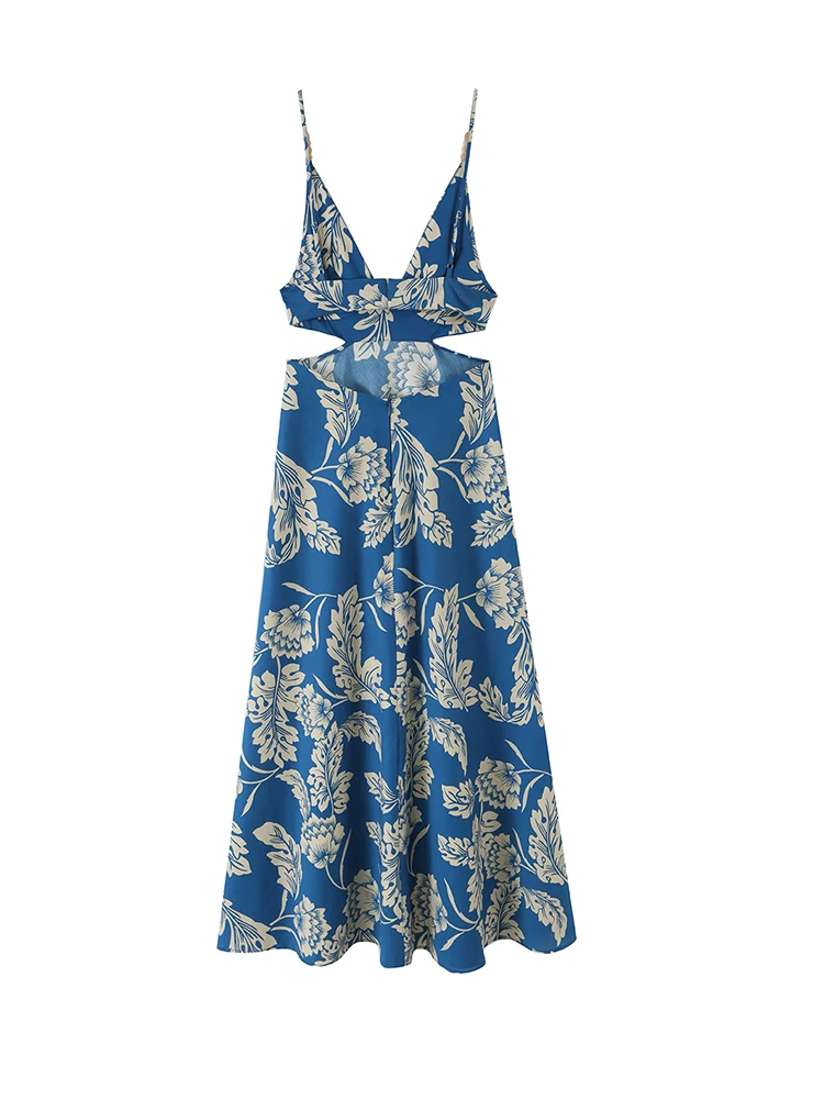 TFMLN Women's Print Dresses Summer New Sexy Waist Cut Out Long Dress Casual Fashion Holiday Style Beach Lady A Line Dress - view 4