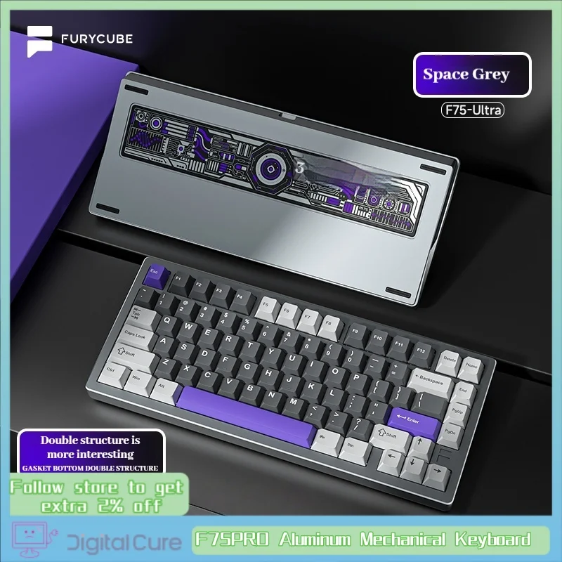 

Furycube F75pro/Ultra Aluminum Pile Mechanical Keyboard Wireless Thri-Mode E-Sports Gasket Structure Office Gaming Keyboard