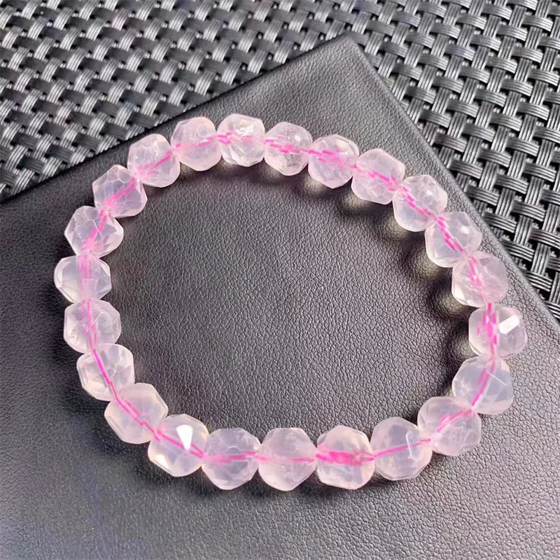 Natural Rose Quartz Facet Bracelet Gemstone Round Bead Crystal Healing Gemstone Bracelet Jewelry Gift 1PCS 10MM