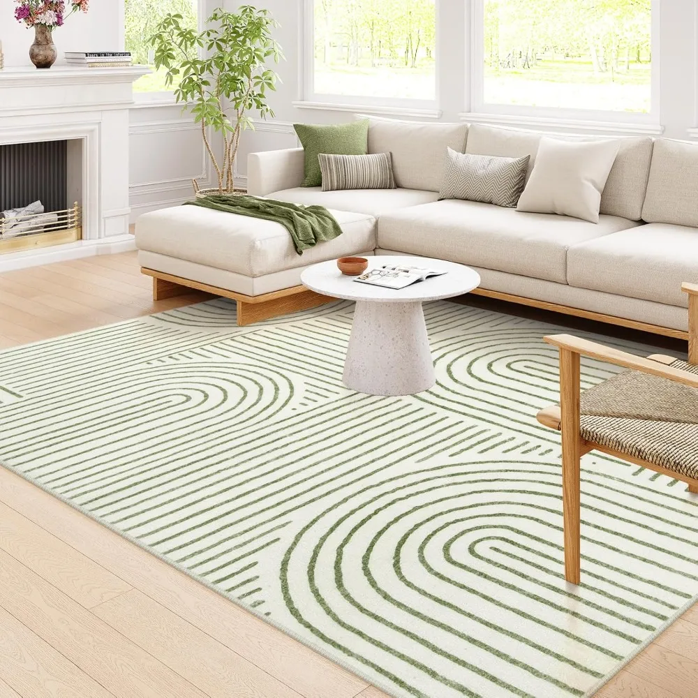 

Abstract 8x10 Rugs for Living Room, Soft Green 8x10 Area Rugs for Bedroom Non-Slip, Ultra-Thin Rainbow Boho Accent Carpet for D