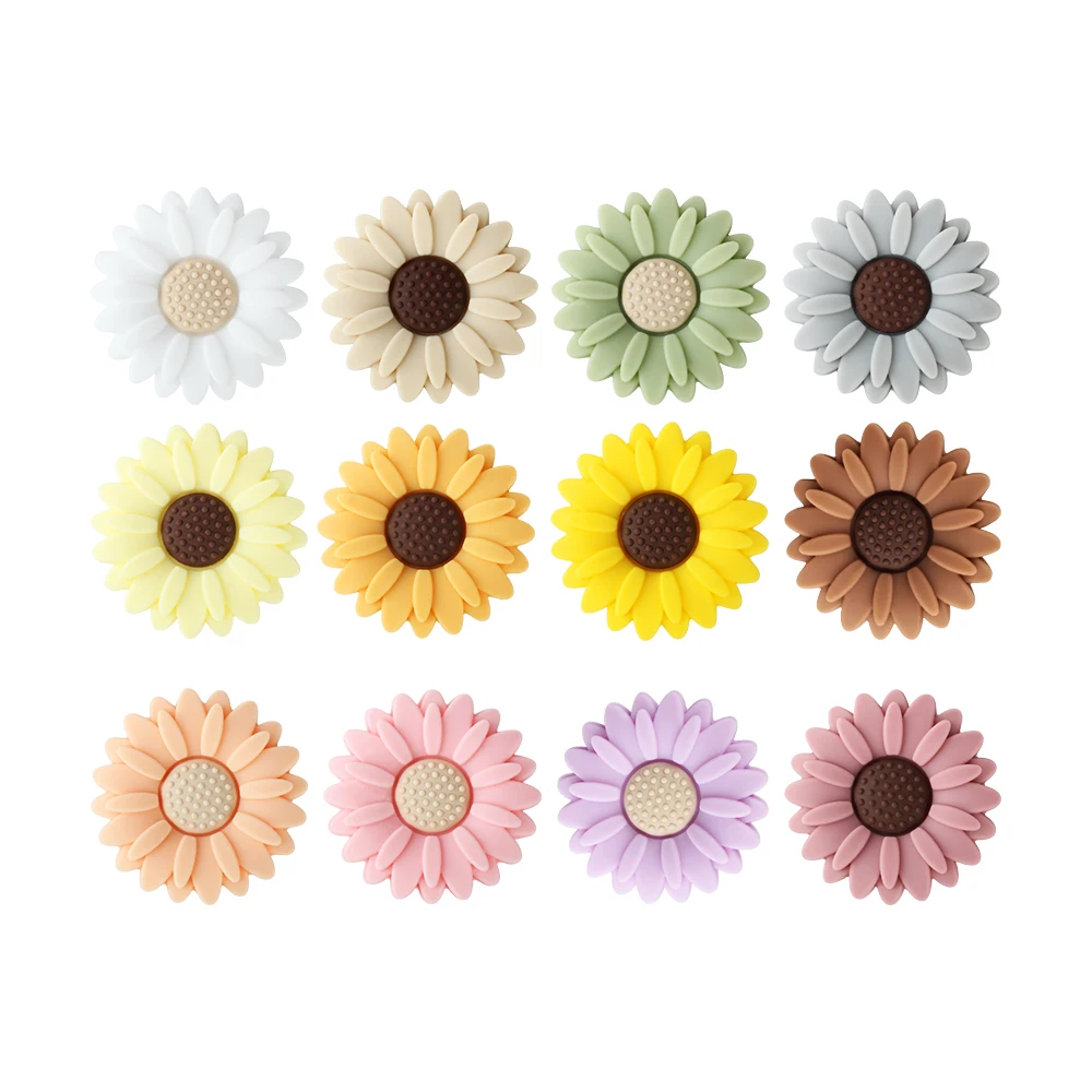 5PCS Silicone Beads Flowerpot Sunflower Focal Loose Beads DIY Bracelets Necklaces KeyChain Pen Rattle For Jewelry Making