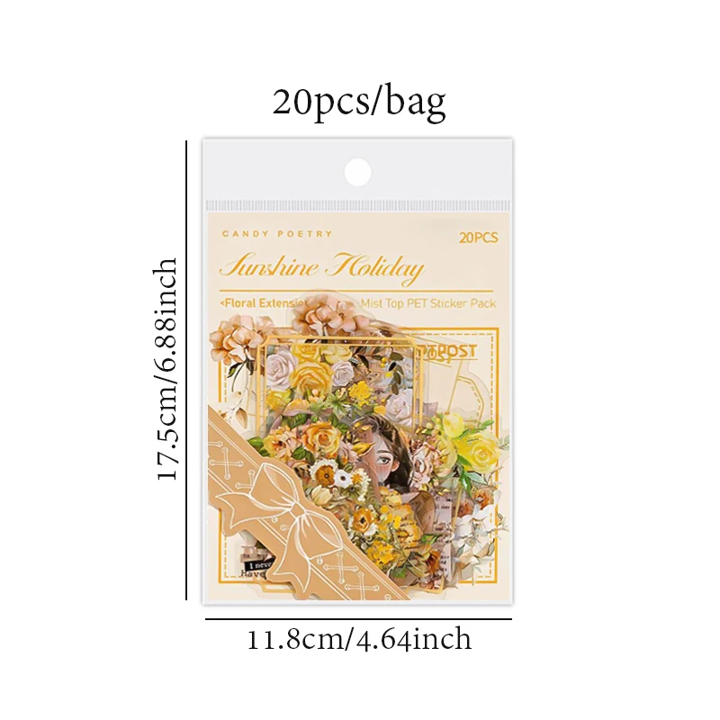 20sheets/bag Floral Theme Matte PET Sticker Pack for Scrapbooking Journaling DIY Photo Frame Collage Decoration