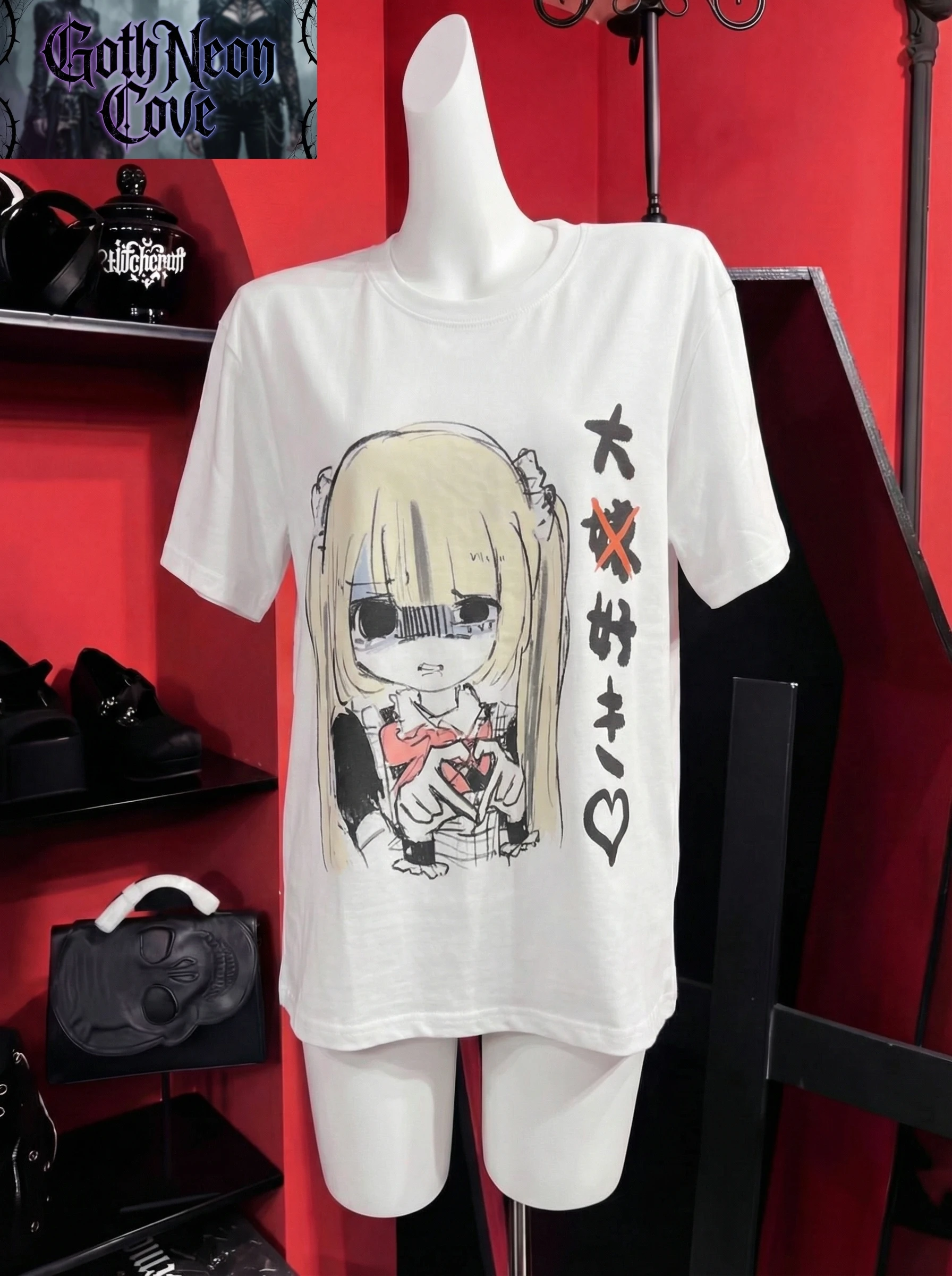 Japanese Y2K Jirai Kei Short Sleeve T Shirt Women O-Neck Print Cartoon Loose Top Pure Cotton Sweet Subculture Yami Kawaii Shirt
