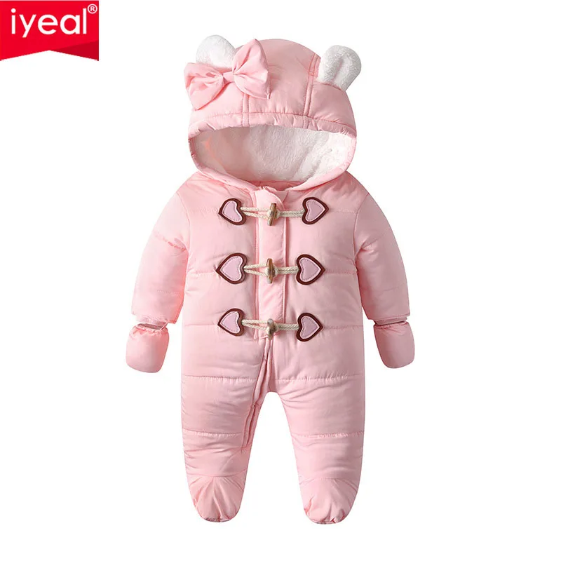 IYEAL Baby Winter Rompers For Newborn Girl Boy Clothes Toddler Baby Jumpsuit Overalls Horn Button Warm Outerwear Infant Clothing