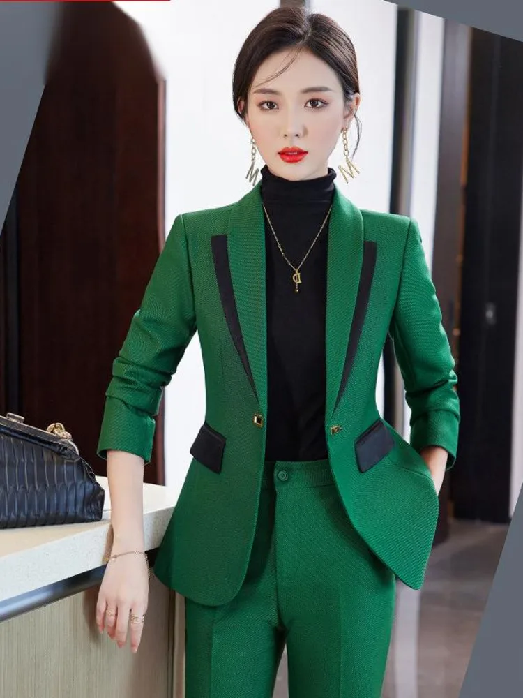 Lapel Women Soft Casual Elegant Fashion Single-breasted Long Sleeve Blazer Or Pants Solid Color Chic Office Clothing New