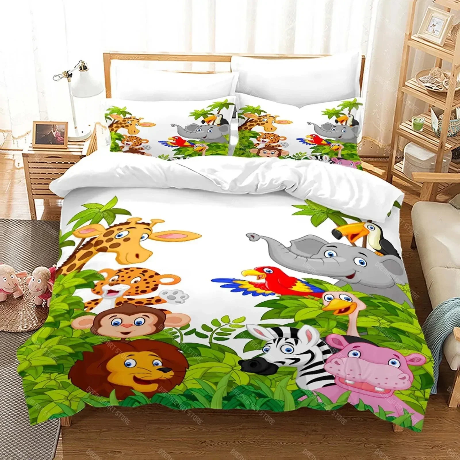 Single_Double Queen King Bedroom Decor Popular Children Cute Animals Bedding Set Cartoon Printed 3d Duvet Cover Set Pillowcase