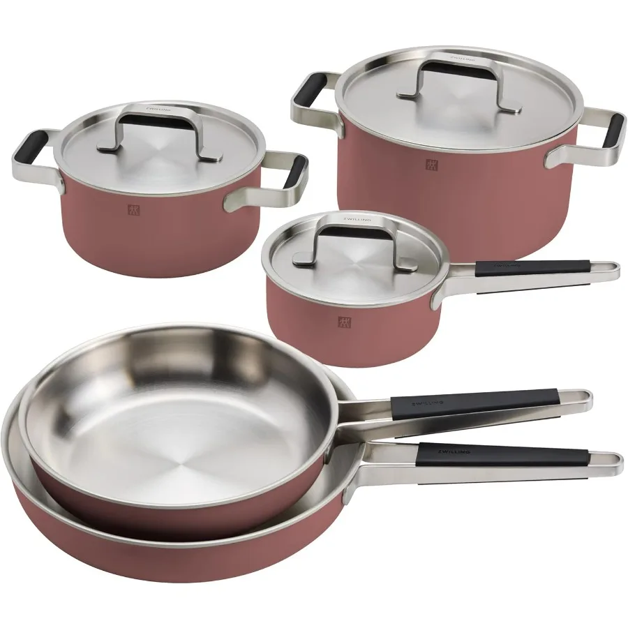 

8Piece Stainless Steel Cookware Set with Rose Design for Home Kitchen Cooking Durable NonReactive Surface OvenSafe up to 500F I