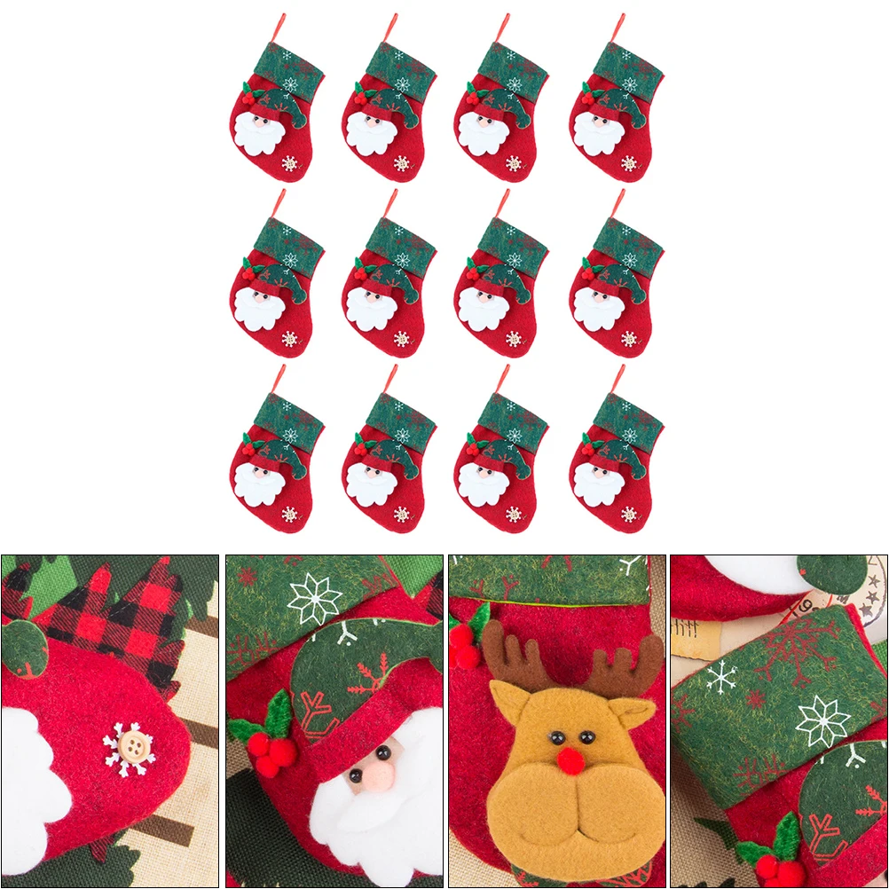 

12Pcs Christmas Gift Socks Candy Storage Stockings Red Green Hanging Christmas Tree Ornaments Decorative Stocking Bags for Party