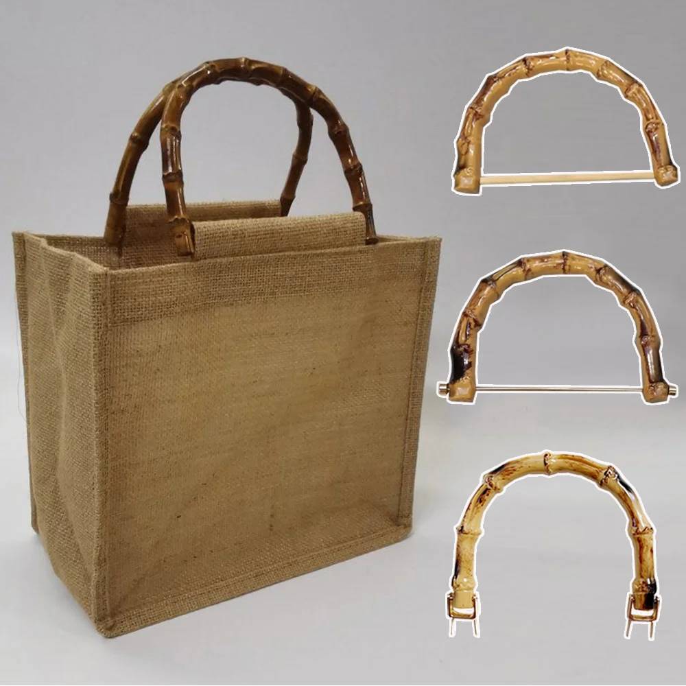 Em forma de U imitate Bamboo Bag Handle, alça preta para senhora, bolsa artesanal, sacola com fivela D, saco acessórios