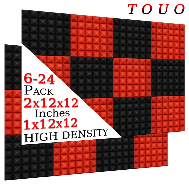 

TOUO Acoustic Foam 6-24 Pcs High-Density Sound Absorbing Pyramid Foam Panels Soundproof Material Home Studio Acoustic Treatment