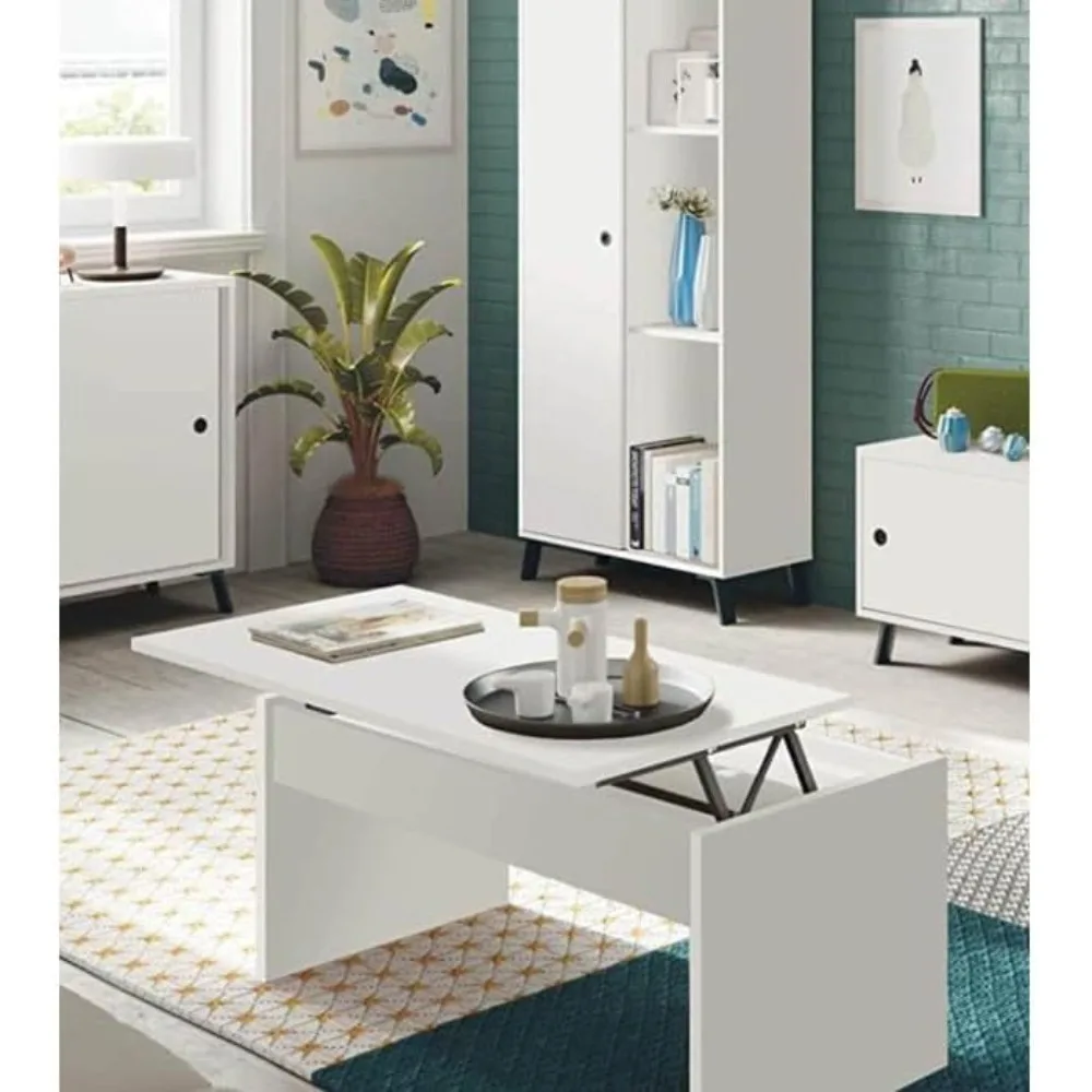 توس موبليس CTM ® Mesa Centro Premier Elevable 100x50x45/58 cm – Mesa Auxiliar para Salón con Compartimo Interior – وضع Diseño