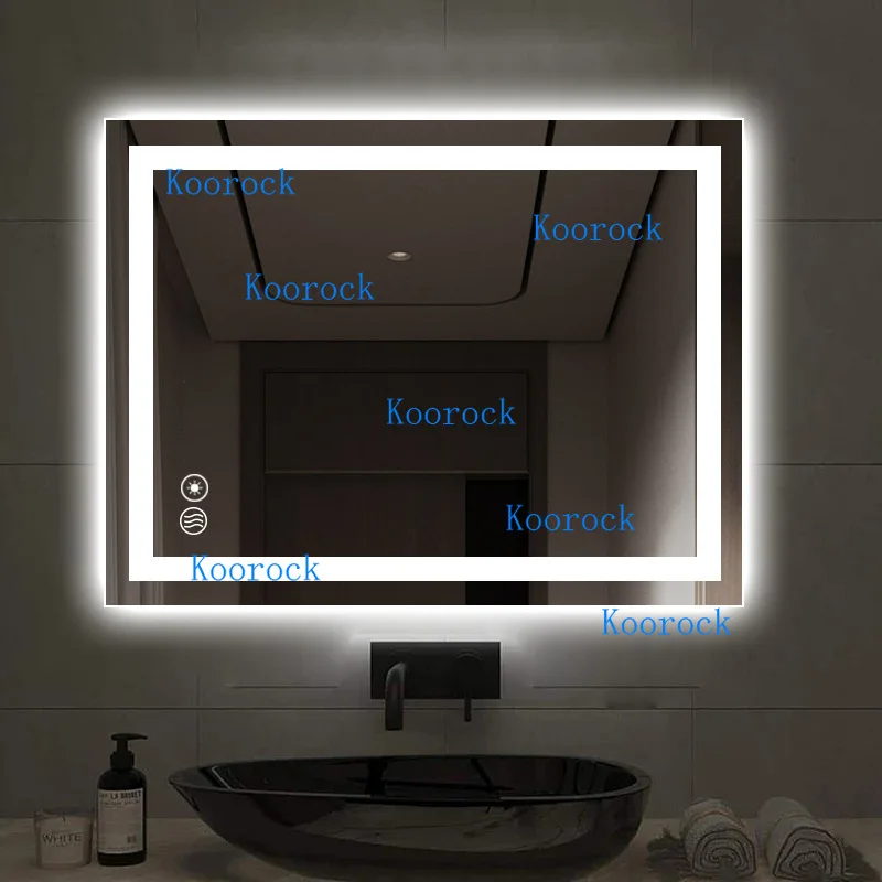 Rectangular Smart Bathroom Mirror with LED Backlight Adjustable, Horizontal/Vertical Hanging, Touch Button Control, Anti-Fog