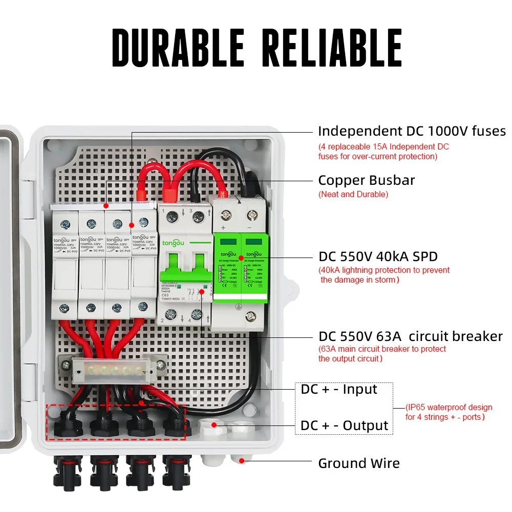 

Photovoltaic Combiner Box Tongou Pv Conbiner Box Safety Suit For Any Regular Surface Solar Energy Box 4 In 1 Out Pv Array