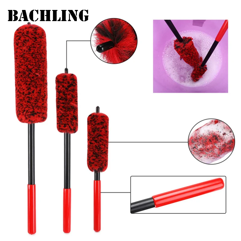 Auto Wheel Detailing Brush Bendable Wheel Woolies Three sizesCar Cleaning Tools for Rim Tire Cleaning Automobile Wheel Brushes