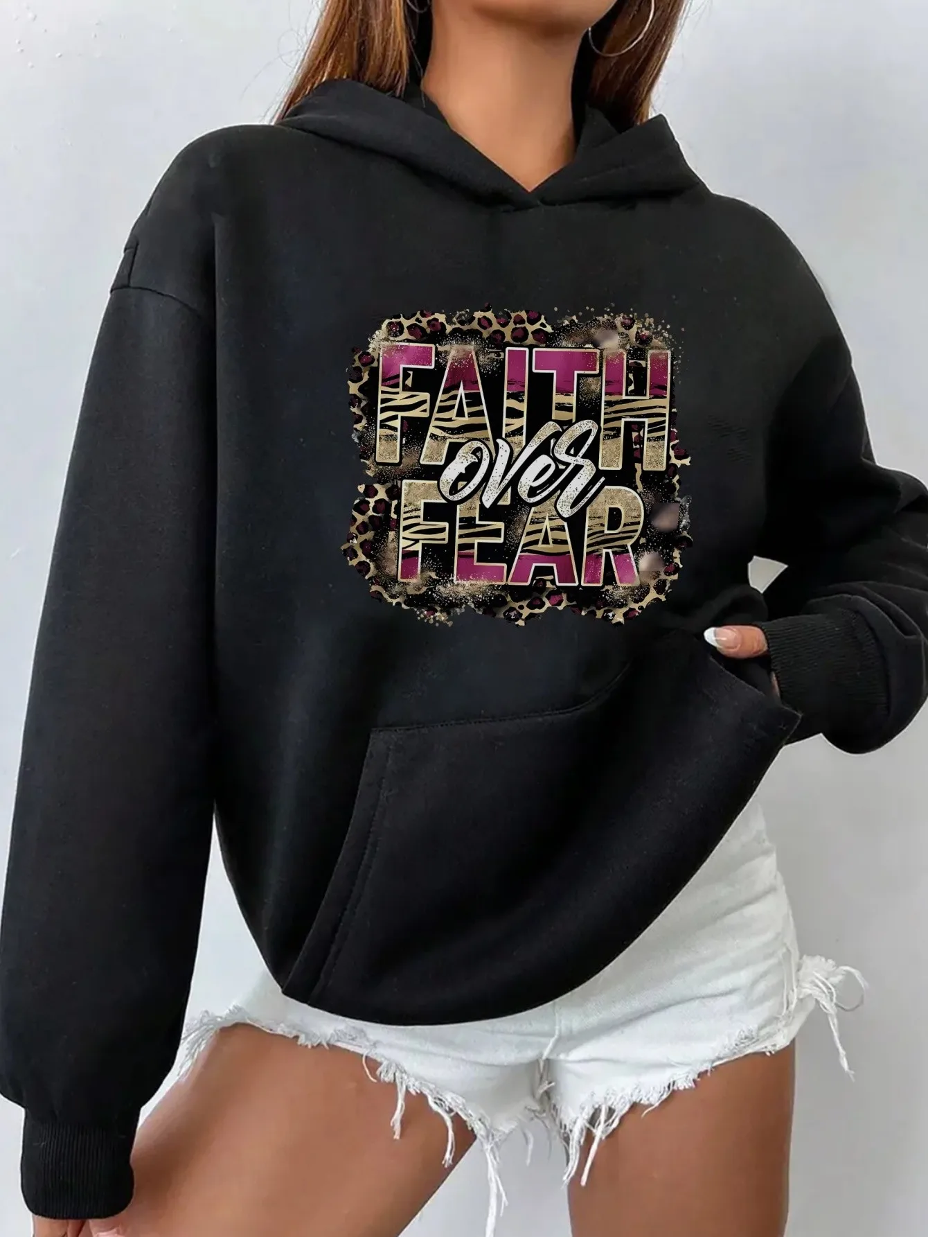 

Women'S Faith Over Fear Christian Graphic Hoodie - Inspirational Bible Verse Pullover - Faith Over Fear Hoodie