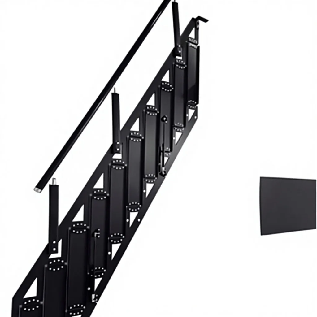 ！@Heavy Duty Carbon Steel Side Mounted Folding Staircase Anti-Rust Industrial Style for Home Villa & Commercial Use