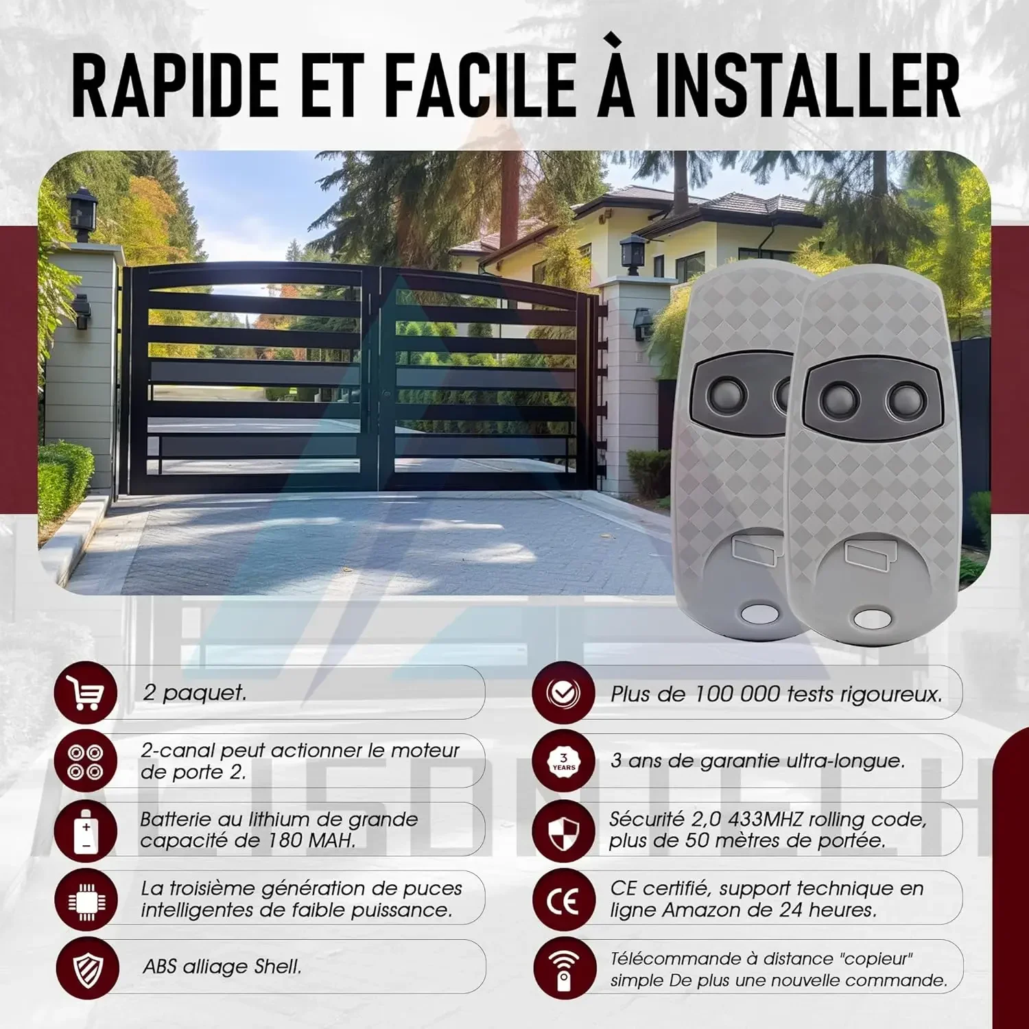 2 xTOP432-EV TELEcommande Motorisation Portail Porte de Garage 433,92 MHz 2 Canaux Garantie de 3 Ans