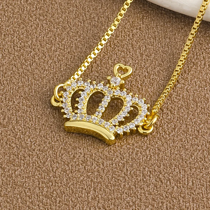 Trendige Zirkon-Krone, 18 Karat vergoldete Armbänder, feines Pavé-CZ-Goldkettenarmband, verstellbar, für Damen, klassischer Charm-Schmuck