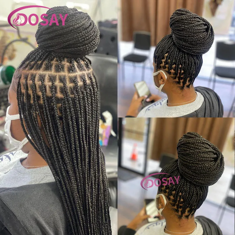 Parrucche intrecciate con scatola sintetica senza nodi da 36 "Faux Locs frontale in pizzo pieno trasparente con parrucche anteriori in pizzo intrecciato per capelli del bambino per le donne