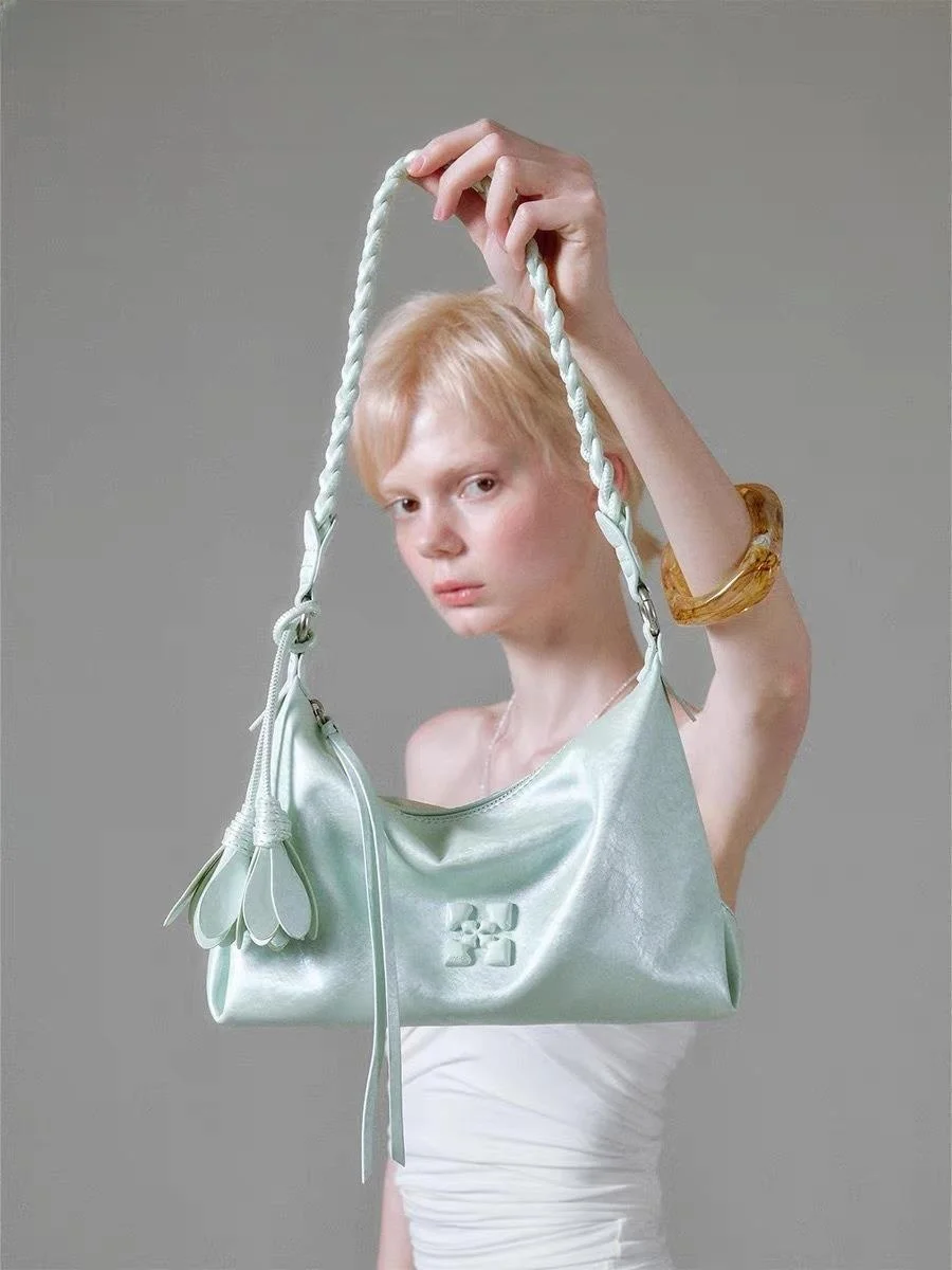 Mint Green Underarm Bag LinJ Y2K 2026 Women's Summer Crossbody Birthday Gift Bag Handheld Storage Pure Color Beaded Letter