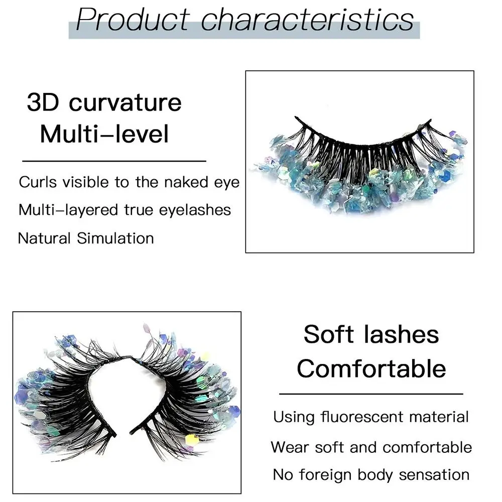 2 box Thick Fluffy Lashes Glitter Colored Eyelashes Sequin Lashes Extension 3D Fake Eyelashes Exaggerated Shiny
