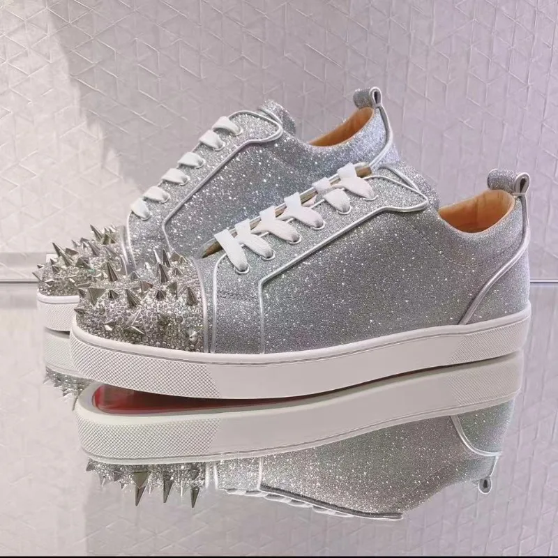 

Fashion Rivet Decor Men's Casual Sneakers Breathable Flat Genuine Leather Sports Shoes Comfortable Walking Footwear