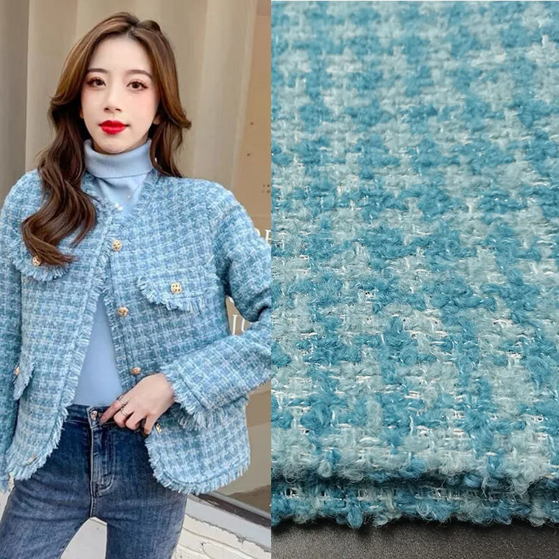 

50x145cm Blue Houndstooth Yarn-Dyed Tweed Fabric For Woman Autumn Jacket Dress Suits Coat Skirt Stoffa Tuch DIY Cloth Sewing