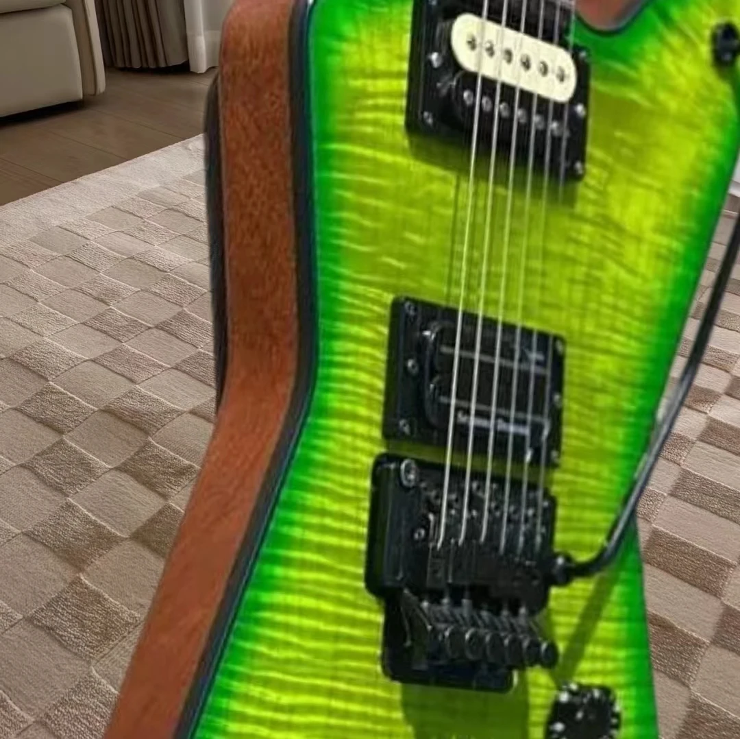 High Quality Electric Guitar, DimeBag Darrell Signature,Floyd Ross Tremolo Bridge, Green Flame Maple Top, Black hardware