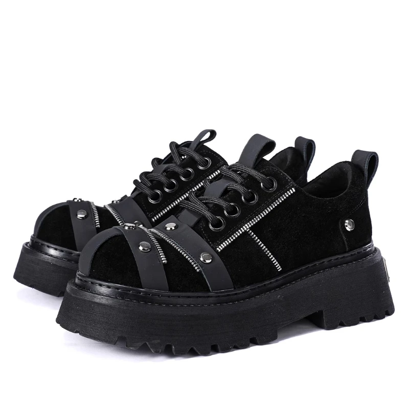 

Высококачественные мужские туфли-дерби из натуральной кожи, европейские уличные модные повседневные туфли с заклепками и толстой подошвой, увеличивающие рост