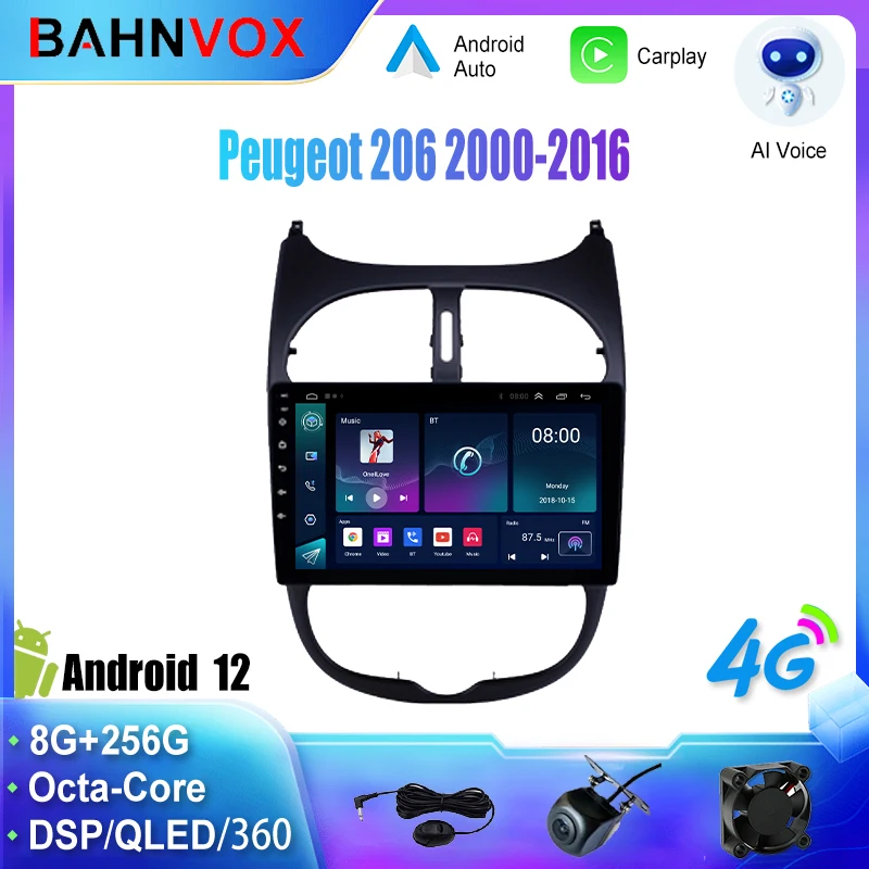 Автомобильный радиоприемник для взрослых, GPS-навигация, мультимедийный видеоплеер для Peugeot 206 2000-2016, стереомагнитофон, экран, головное устройство Carplay