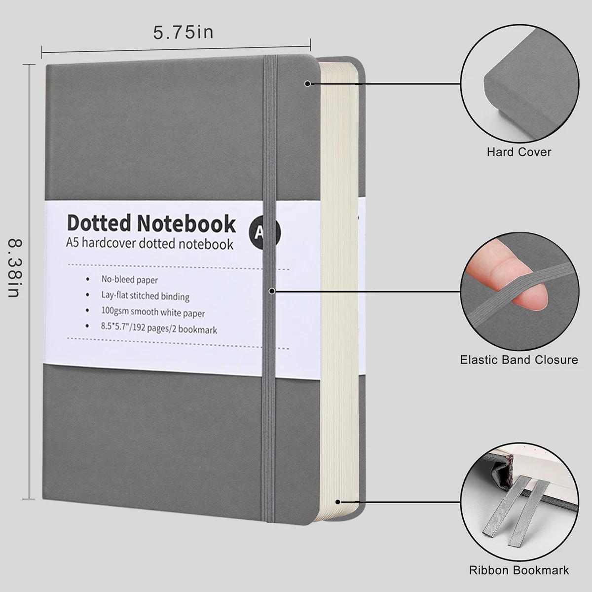 A5 Notebook 96 Sheets Classic Journal Dotted Paper Hard Cover Business Creative Elastic Band Notepad Diary Student Stationery