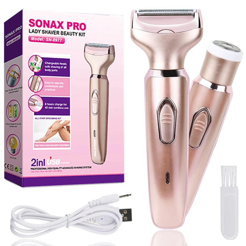 

2 In 1 Women Epilator Electric Razor Hair Removal Painless Face Shaver Bikini Pubic Hair Trimmer Professional Body Trim Shave