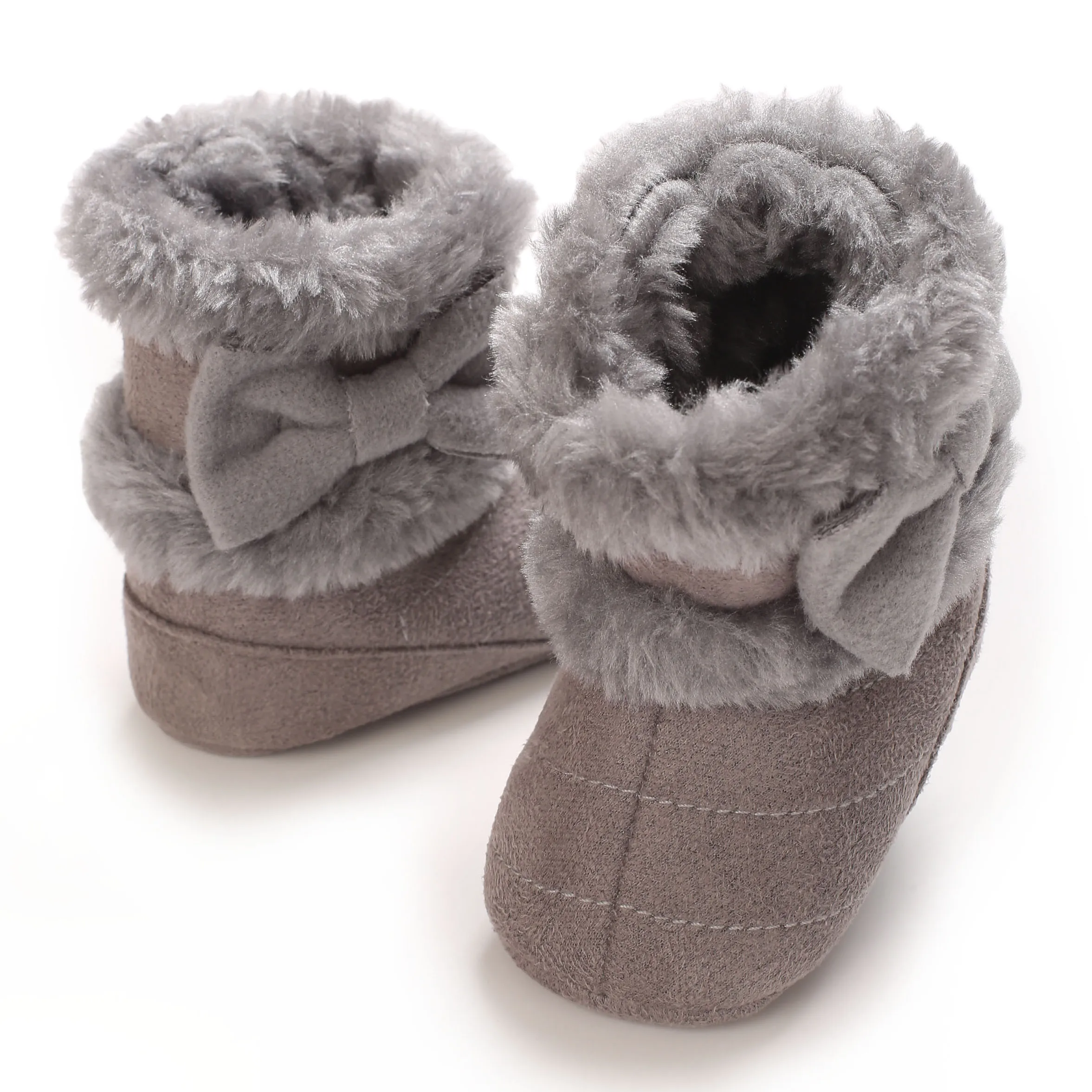 Winter Plush Baby Shoes Cotton Boots With Bow Decoration Soft Sole Anti Slip Plush Warm 0-18M Baby Snow Boots