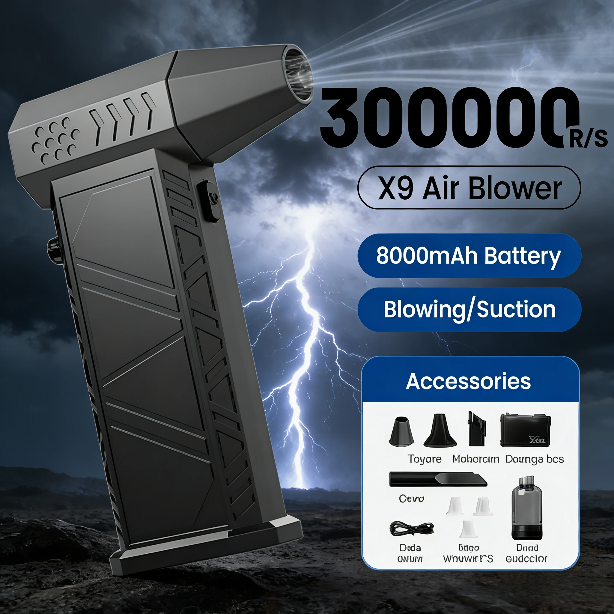 

Турбоструйный пылесос x9 300 тыс. об/мин | 3 фильтра Портативная воздушная тряпка 2-в-1 для ПК/клавиатуры