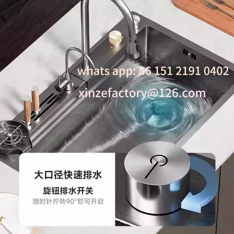 Customizable Household Kitchen Sink Vegetable Wash Basin Large Single Slot 304 Stainless Steel Waterfall Vegetable Wash Basin