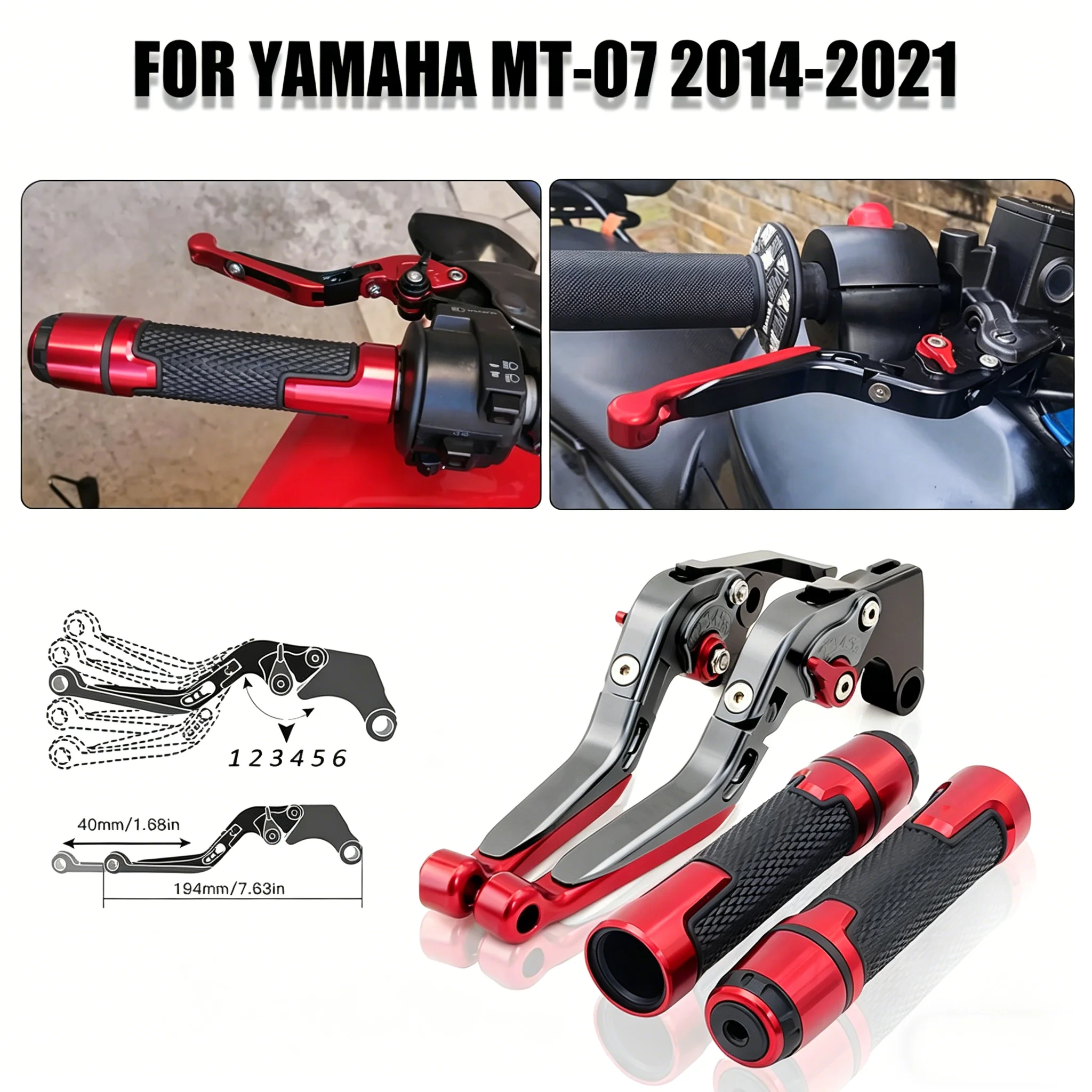 

Для мотоцикла Yamaha MT-07 2014-2021: Комплект регулируемых складных рычагов тормоза и сцепления с ЧПУ и рукоятками