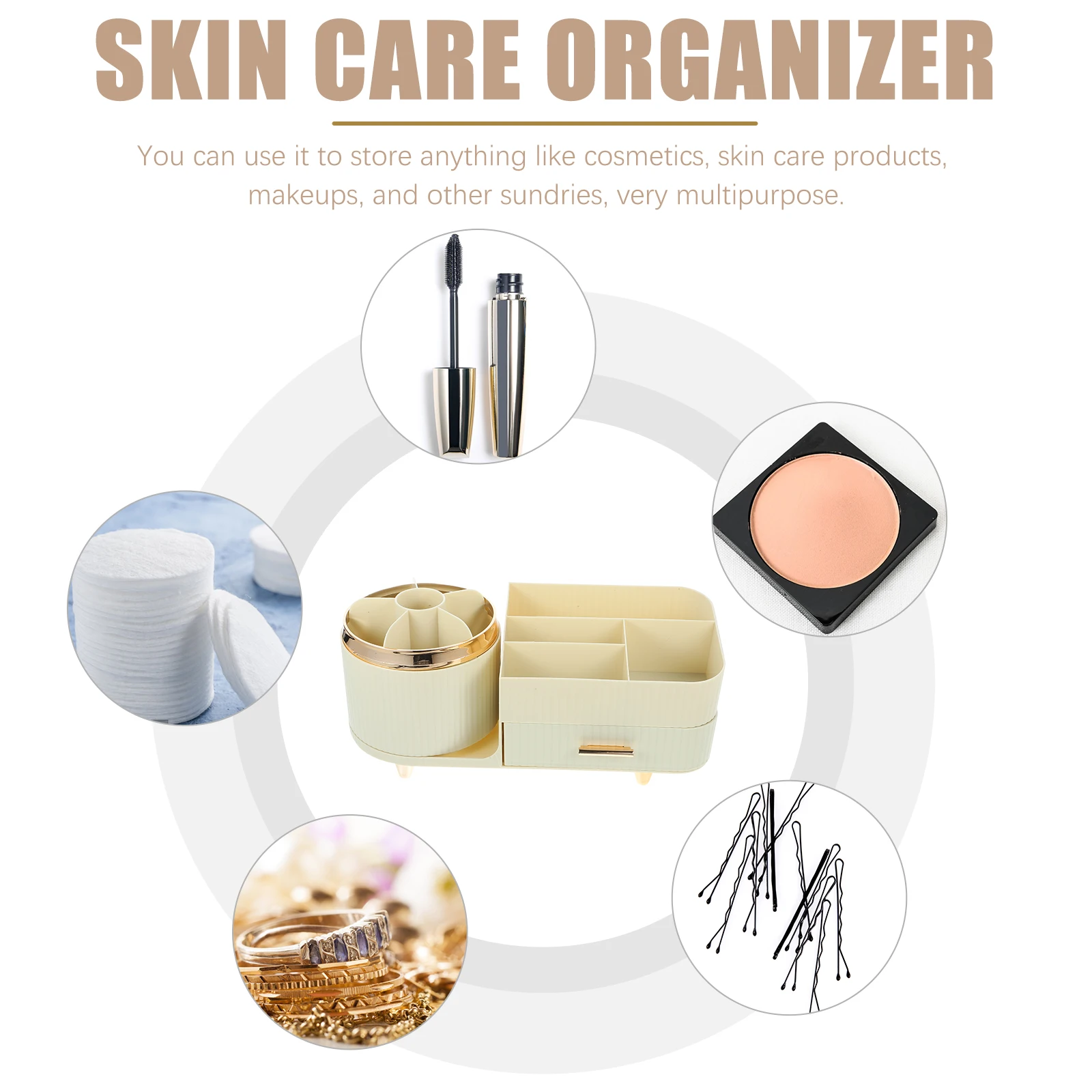 

Large Capacity Rotating Makeup ganizer Storage Box Cream White Desk Accessories HOLDER Cosmetics Skin Care Multi Purpose