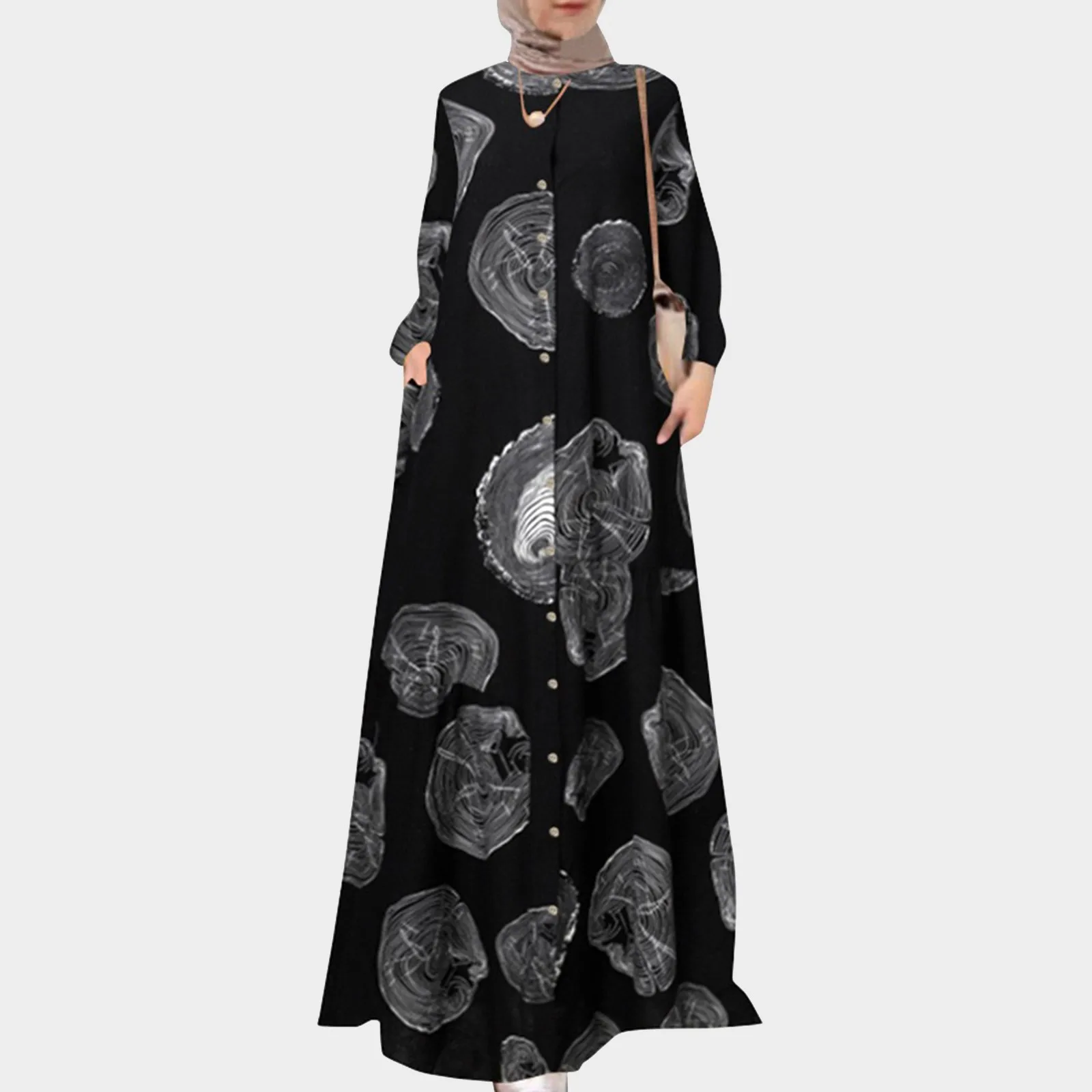 Feminino floral impresso vestido muçulmano vintage manga longa abaya hijab vestido de verão robe femme eid mubarek dubai turquia vestido