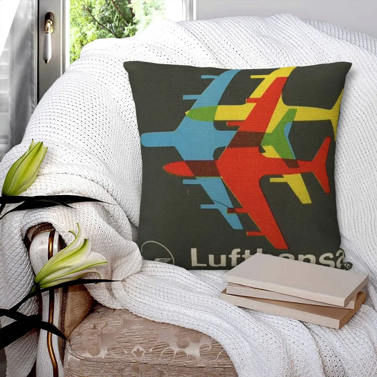 Deutsche Lufthansa Vintage Square Pillowcase Cushion Cover Pillow Case Throw Pillow Cover for Home Sofa Living Room