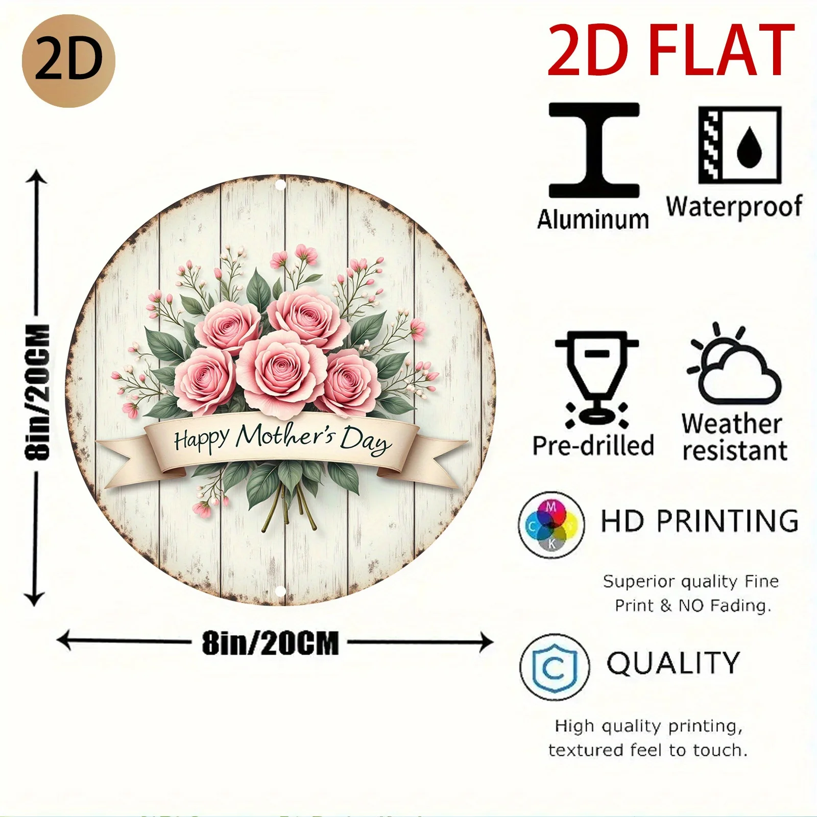 Compatible for Mothers Day Metal Hanging Sign - Rustic Circular Wood-Style Wall Decor with Pink Roses & Happy Mothers Day Banner
