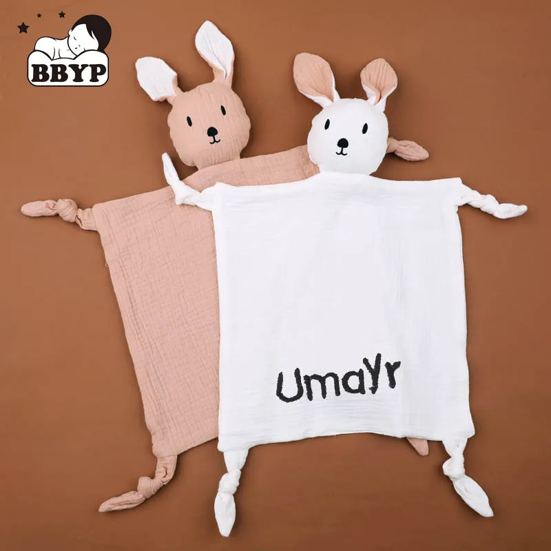 Personalized name Muslin Baby Comfort Towel Cotton Comforter Blanket Soft Bunny Sleeping Dolls Kids Sleep Toy Soothe Appease Tow