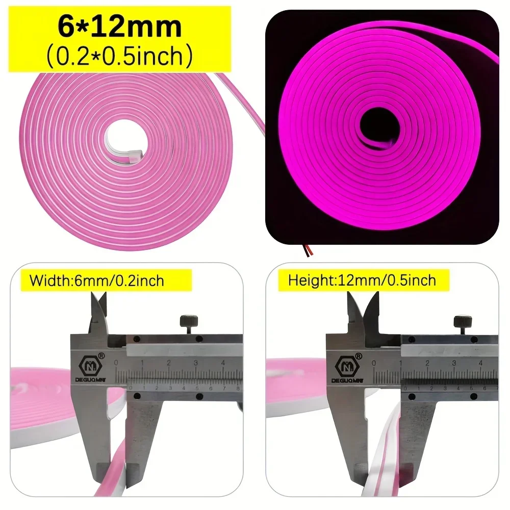 5M DC12V Einfarbige Neon-LED-Streifenleuchte, wasserdicht, Silikon, flexible Seillampe für Schlafzimmer, Wohnzimmer, Party, Urlaubsdekoration