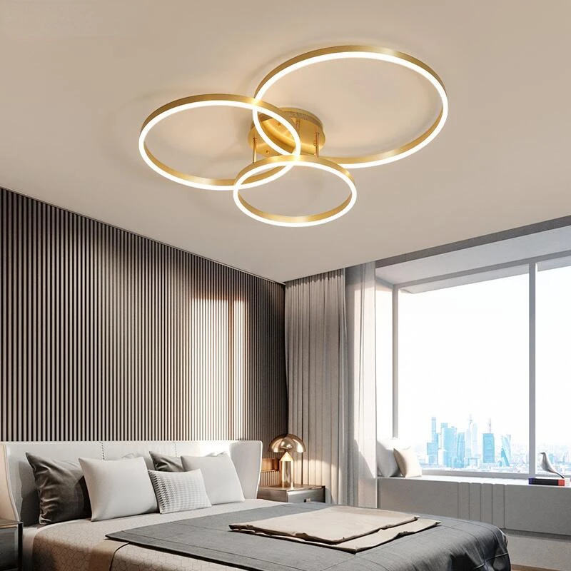 

Modern Minimalist LED Round Chandelier Nordic Creative Bedroom Living Room Dining Room Lighting Golden Brown Halo Ceiling Lamp