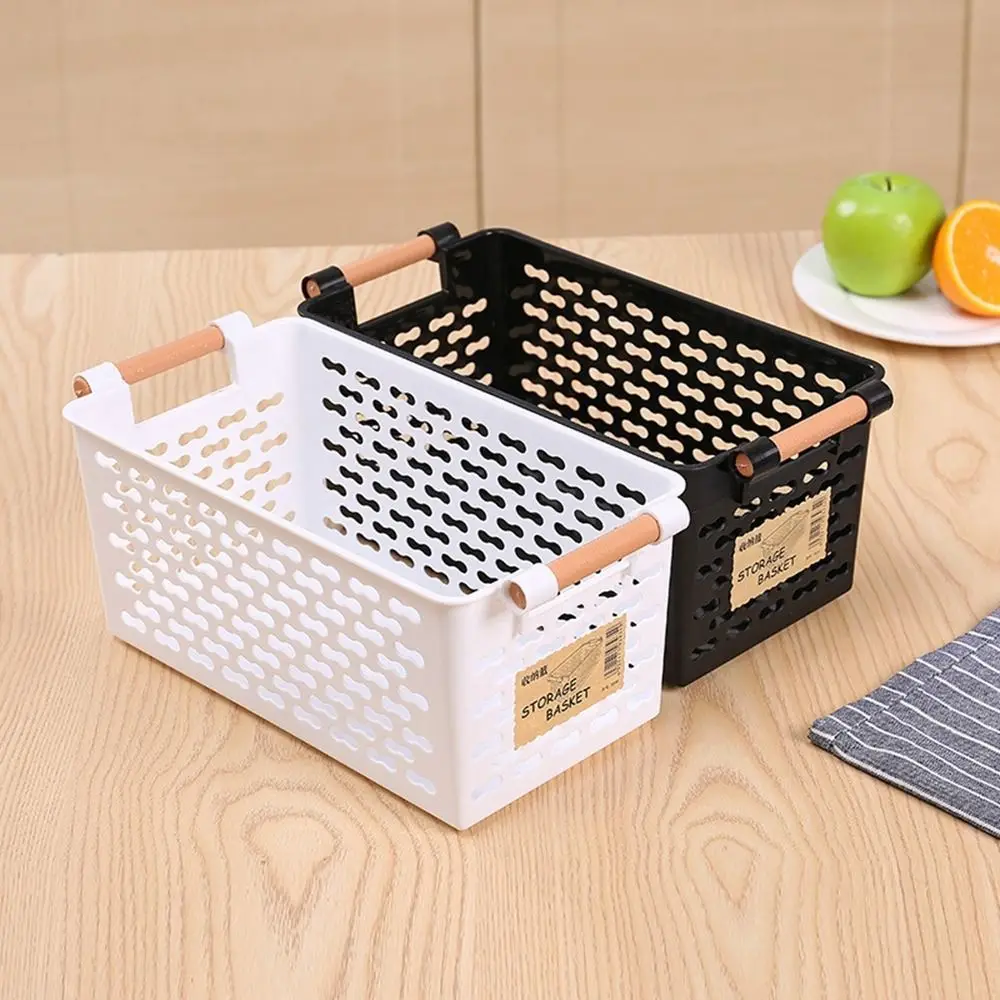 

Plastic Hollow Out Storage Basket White/Black Ventilated Snack Finishing Box Rectangular Space-saving Sundries Storage Basket
