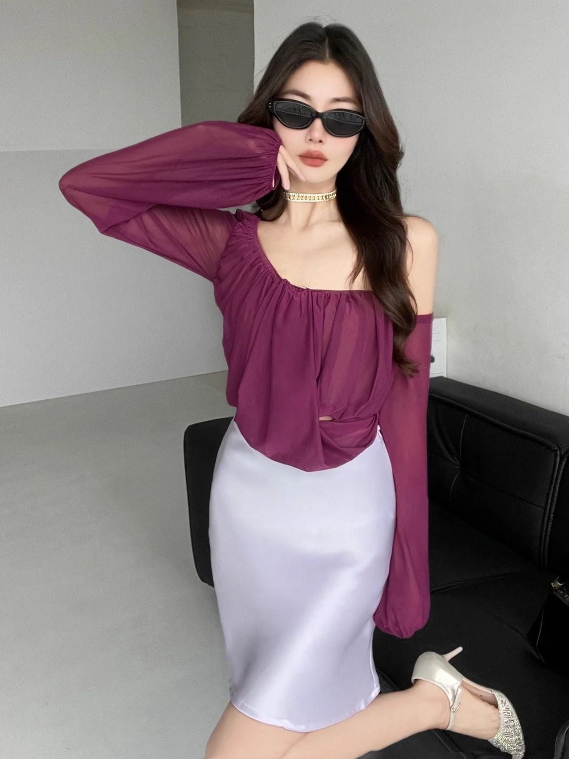 Ele Satin ort Skirt Asymmetrical Cut Acidic Fiber Women's Busin Ci Commute Par Travel op Office Fi Tail ...