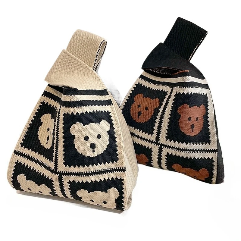 Women'S Tote Bags Knot Wrist Handmade Knitted Bag Portable Mini Striped Bucket Phone Bags Large Capacity Spring Summer Handbags