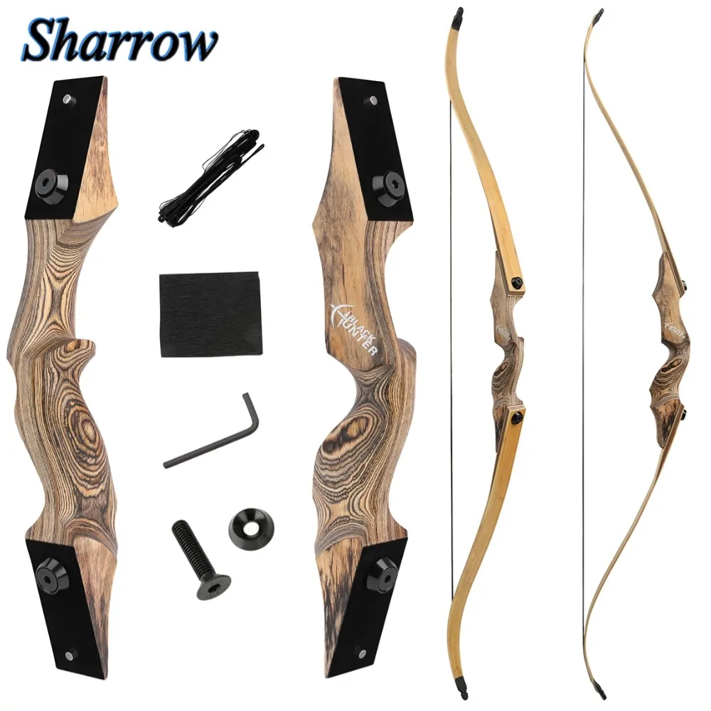 60inch BLACK HUNTER Recurve Bow 20-60lbs Archery Split Takedown Hunter Bow for Right Hand Wooden Bow Handle Hunting Accessories