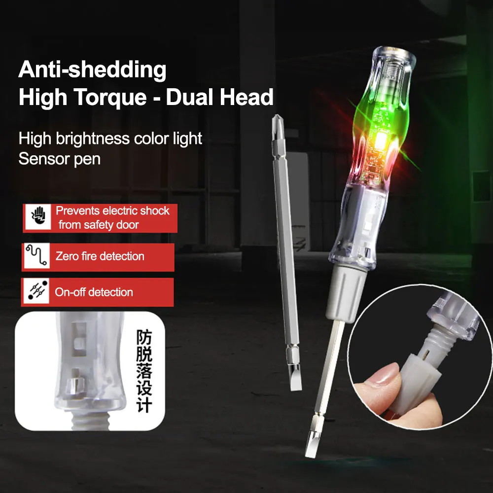 Voltage Tester Screwdriver Contact Voltage Tester Pen LED Light Circuit Tester Screwdriver 3.5mm Dual Head Slot AC24-250V