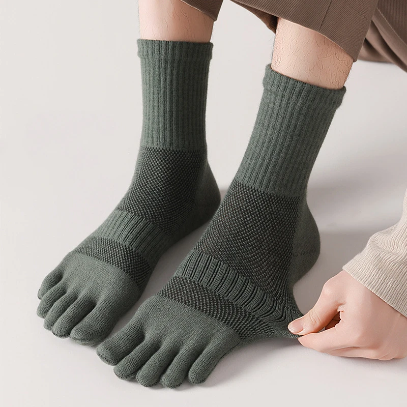 

1 пара мужских носков с пятью пальцами, зимние теплые кашемировые хлопковые высококачественные однотонные носки, уличные велосипедные носки