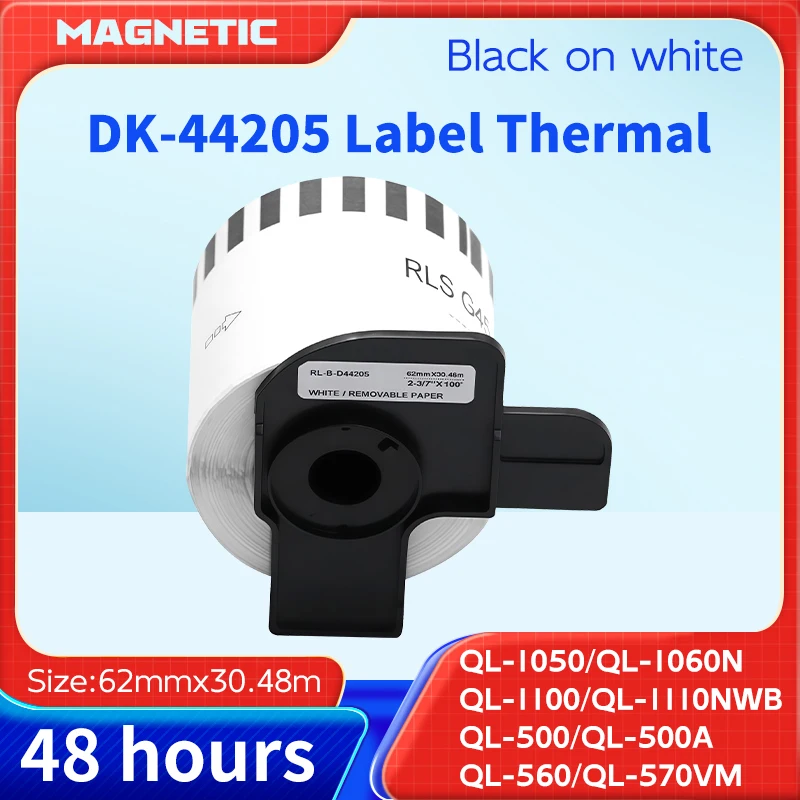 3/6 لفات DK-44205 ملصق 62 مم * 30.48 م ورق حراري مستمر متوافق مع طابعة الملصقات Brother QL-700/800 ورق أبيض DK-4205 #1